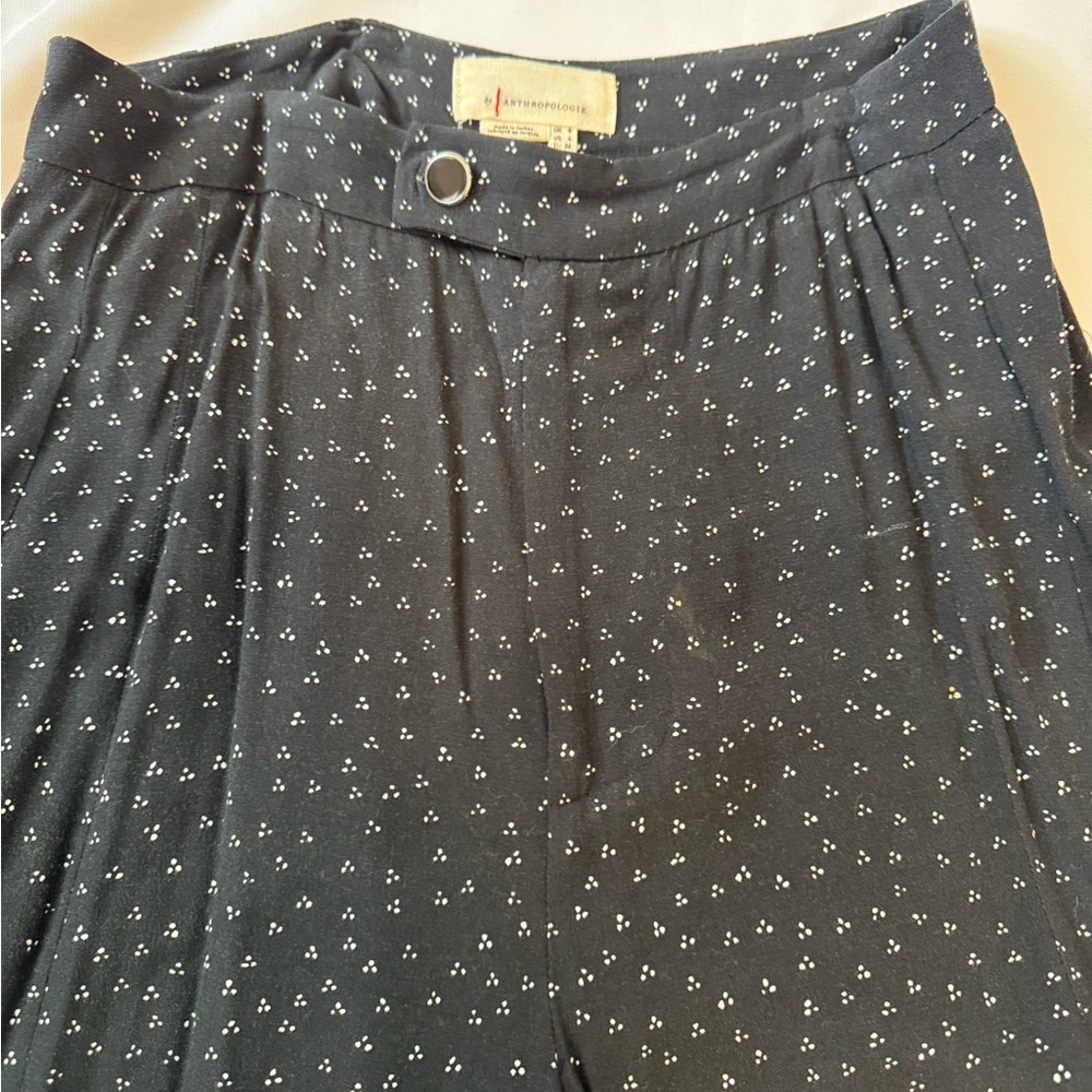 Anthropologie High Rise Wide Leg Cropped Gray-Black Patterned Trousers - Picture 5 of 9
